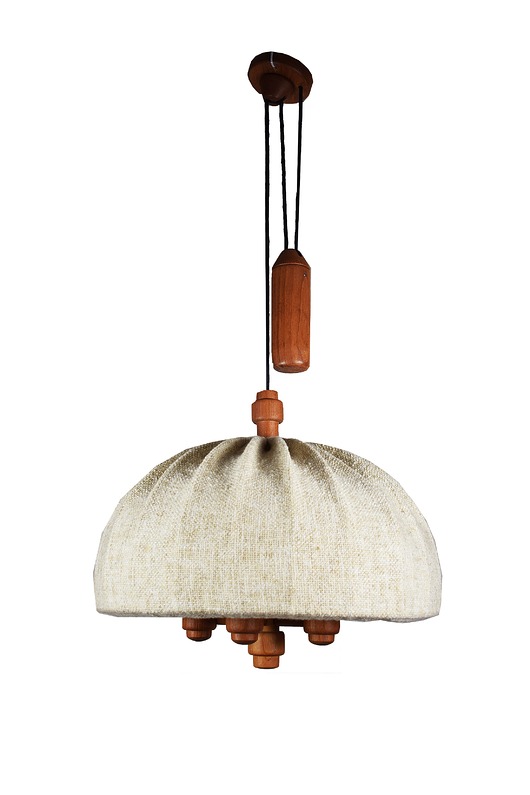 lampy wiszące Duńska lampa sufitowa z drewna tekowego od Domus, lata 70.