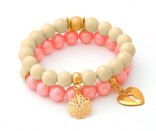 Ivory jade & pink mat glass pearl set. Lavoga