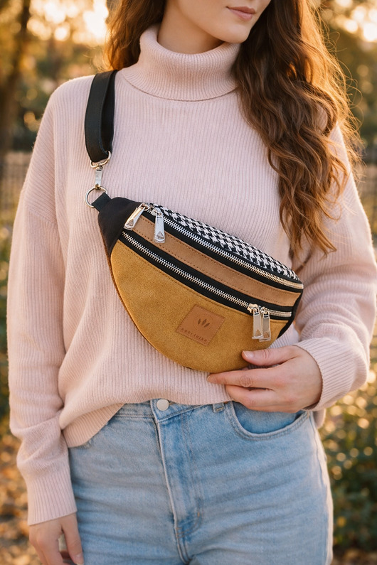 saszetka nerka Miodowo czarna nerka z nubuku Nevada No1