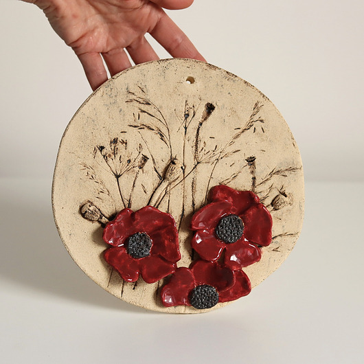 Ozdoby na ścianę Dekoracja ceramiczna na ścianę, trawy kwiaty