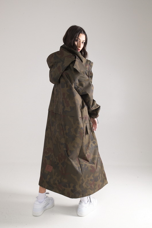 płaszcze damskie Parka Longline Hoodie Oversize camo moro