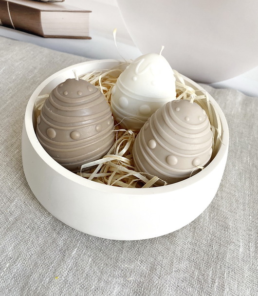 świeczniki i świece Wielkanocny zestaw świece sojowe dekoracyjne oraz misa z gipsu