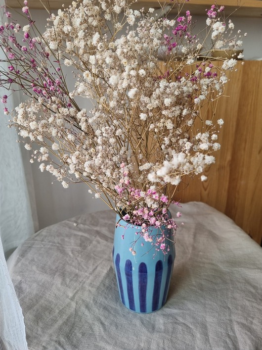 wazony Niebieski WAZON ceramiczny w paski - UNIKAT