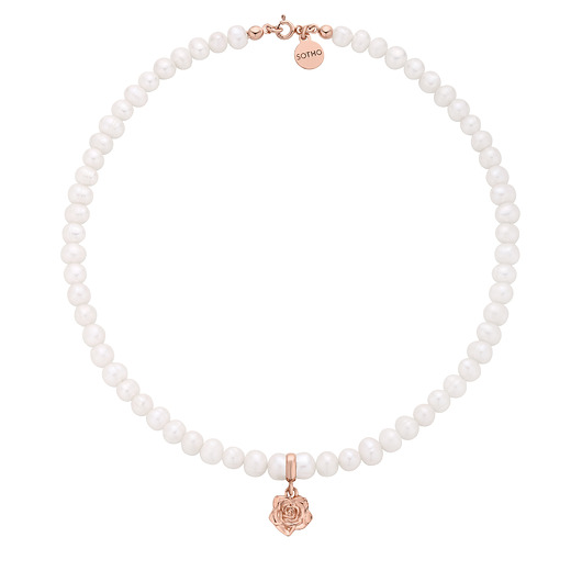 złote naszyjniki Naszyjnik z pereł naturalnych z różą z różowego złota