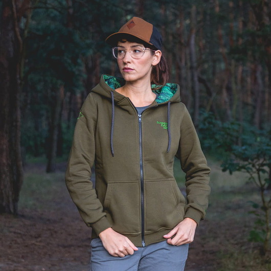 bluza z kapturem damska Bluza damska z kapturem rozpinana ZAMGLONY LAS khaki
