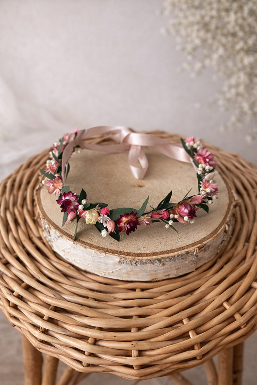 ozdoby na chrzest Wianek na tasiemce suszki