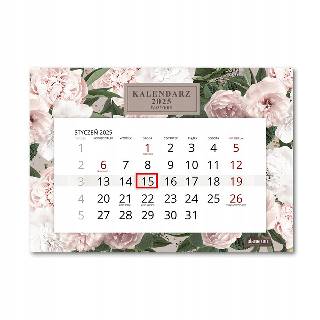 kalendarze i plannery Kalendarz Ścienny Pojedynczy 2025 Flowers A4