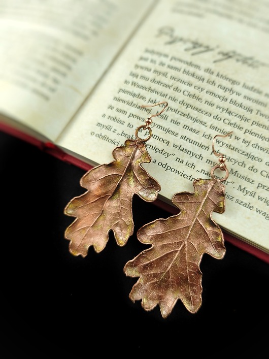 kolczyki z miedzi Liście dębu IX kolczyki miedziane