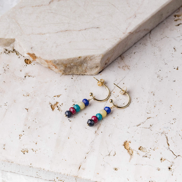 kolczyki pozłacane Kolczyki pozłacane kolorowymi jadeitami