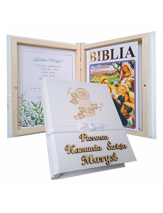 komunia - pozostałe Pamiątka Pierwszej Komunii  Świętej, Biblia,Perełki