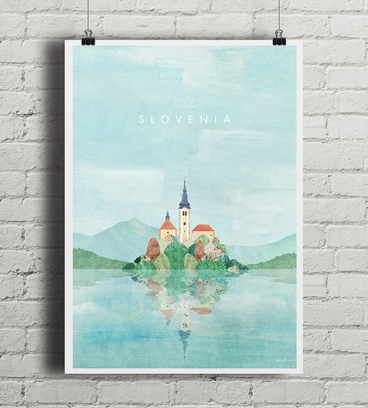 Jezioro Bled Słowenia - vintage plakat art giclee minimalmill