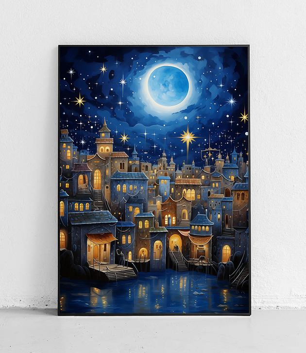 plakaty Plakat Księżycowe miasto nad wodą