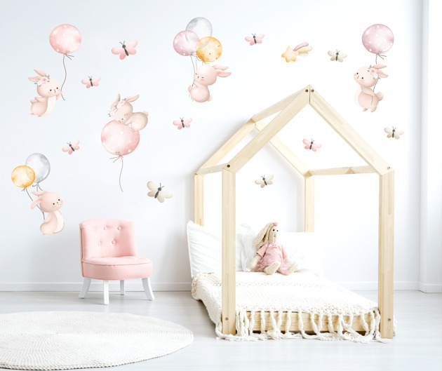 naklejki ścienne do pokoju dziecka Naklejki ścienne dla dzieci  Króliczki z balonami