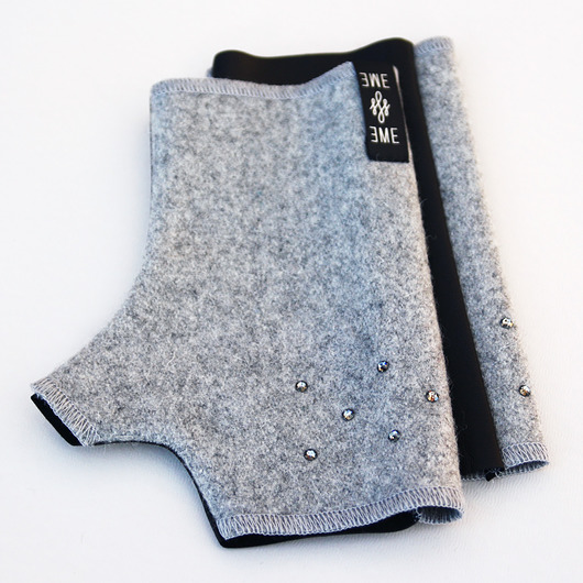 crystal gloves / leather&wool gray EWE EME
