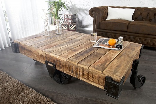 Stolik kawowy dekoracyjny Railway drezyna mango Home Design