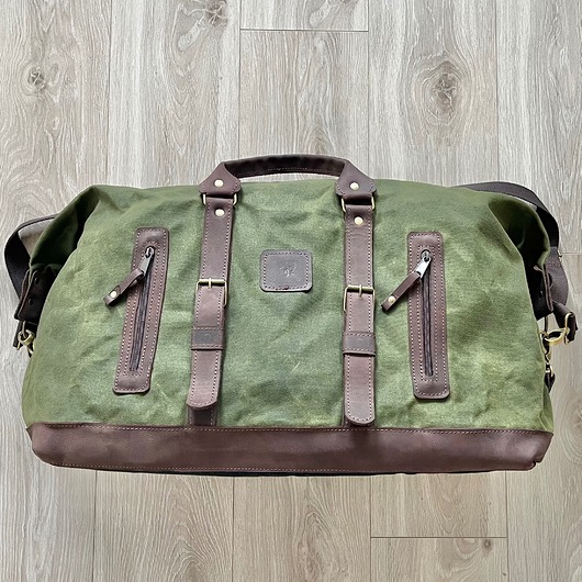 torby podróżne Duża torba podróżna ze skóry i bawełny zielono-brązowa w stylu Vintage.