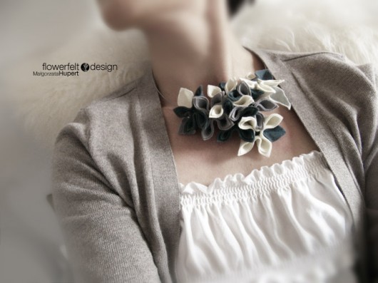 Ecru with Grey  FlowerFelt Design