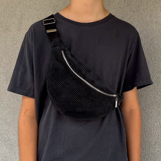 torby i nerki męskie Nerka saszetka z kieszonką sztruksowa czarna