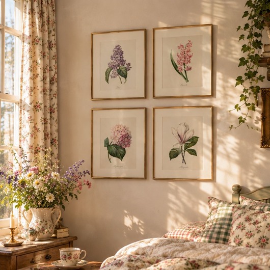 grafiki i ilustracje ZESTAW 4 PLAKATÓW vintage botaniczne kwiaty