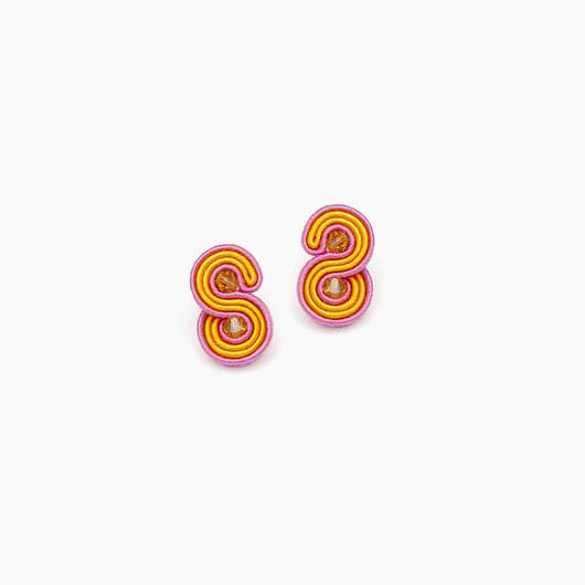 kolczyki soutache Małe sztyfty / wkrętki pomarańczowo różowe