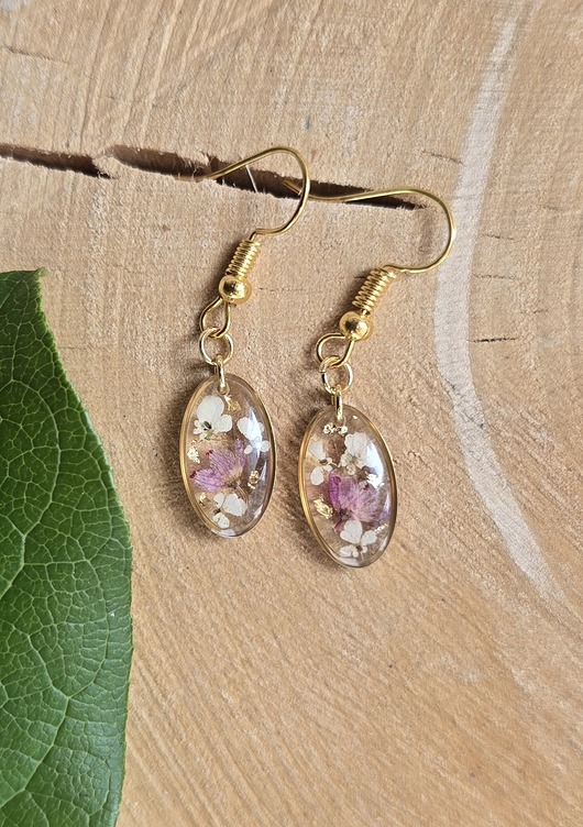 kolczyki z żywicy Wieczne kwiaty różowe kolczyki złote wiszące kobiece dziewczęce