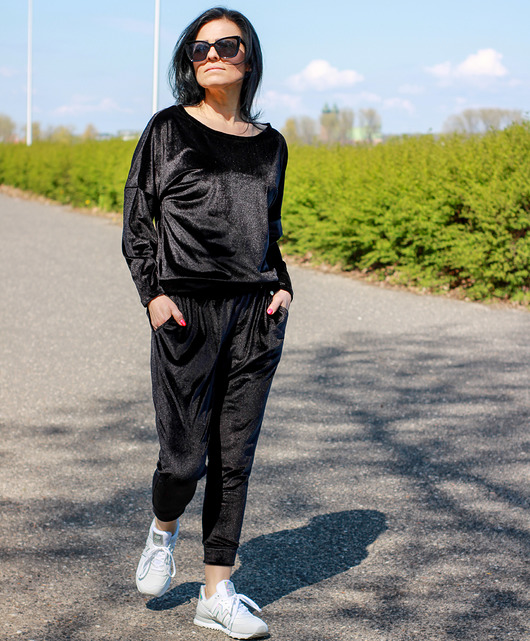 komplety damskie Dres damski welurowy czarny