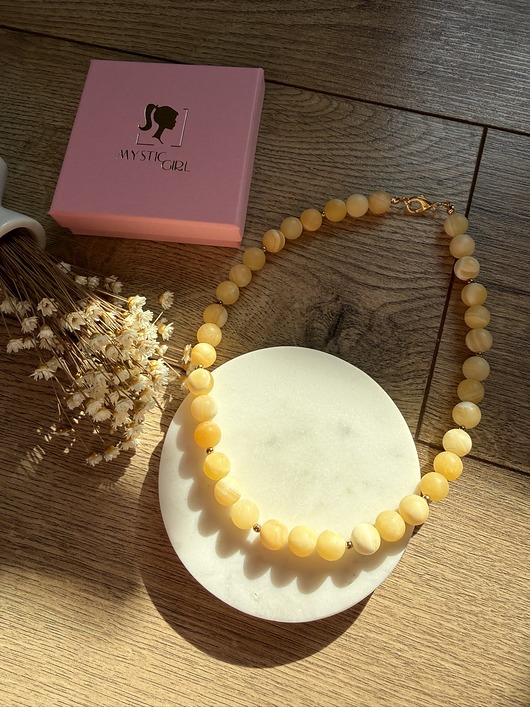 chokery Naszyjnik korale z żółtego kalcytu