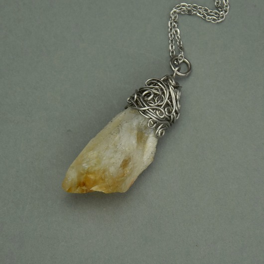 wisiory Wisiorek Talizman surowy cytryn wire wrapping