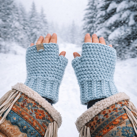 rękawiczki damskie Mitenki wełniane  akwamaryna