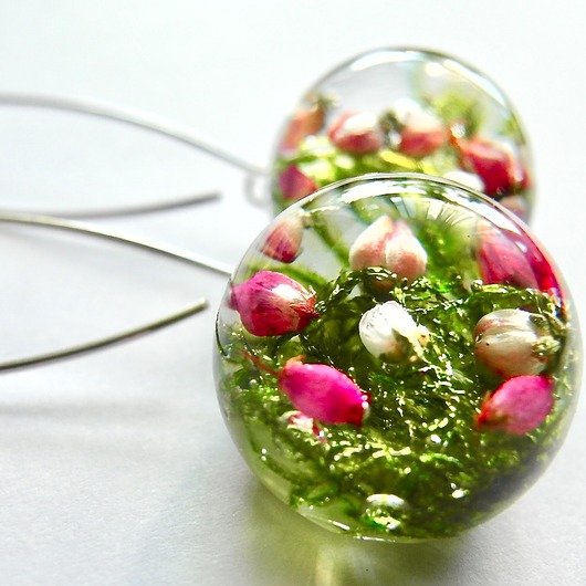 Kolczyki srebrne z mchem i wrzosem Grol Jewellery