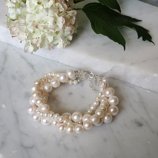 Bransoletka Potrójna z pereł Srebro MEIKA PEARLS
