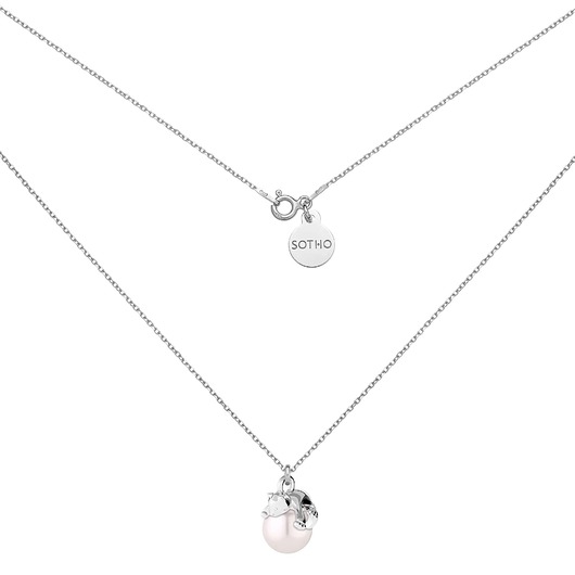 srebrne naszyjniki Srebrny naszyjnik z kotkiem i perłą SWAROVSKI CRYSTAL
