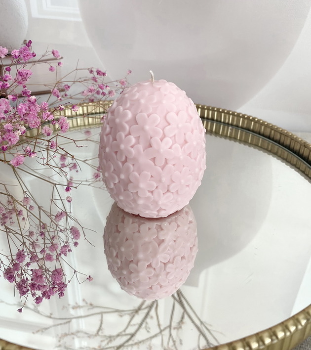 świeczniki i świece Świeca ekologiczna sojowa dekoracyjna jajko wielkanocne jasny róż
