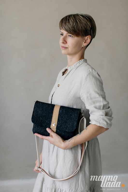 torby na ramię Marmollada - filcowa listonoszka GRAFIT + brąz