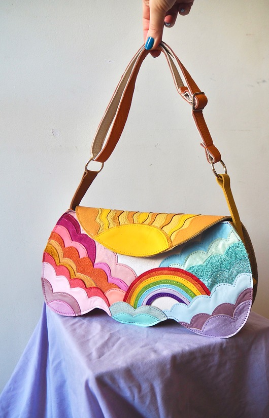torby na ramię Skórzana kolorowa torebka zachodem słońca tęcza z recyklingu