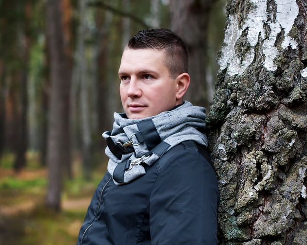 Szal ze skórą, Komin UNISEX - Szary dresowy Green Sheep