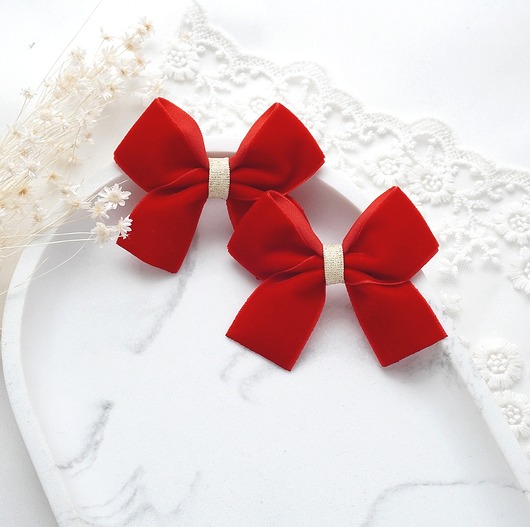 ozdoby do włosów dla dzieci Spinki do włosów świąteczne kokardki czerwone WELUROWE SW11