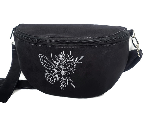 torebki, worki i plecaki dziecięce Nerka czarna z motylem haft