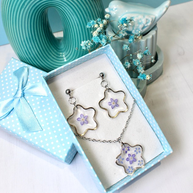 komplet biżuterii Komplet biżuterii niezapominajki kwiatki