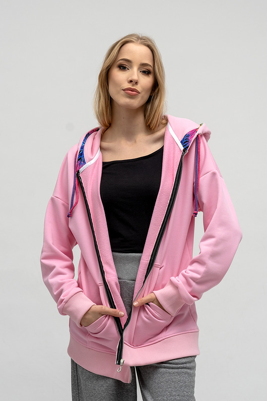 bluza z kapturem damska BLUZA NA ZAMEK ,,CINDI'' różowa