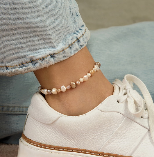 bransoletki - inne Bransoletka na nogę perły srebro 925 pozłacane