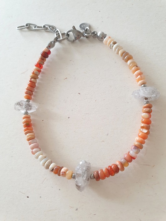 bransoletki z kamieni naturalnych Bransoletka RAW opal ognisty, diament herkimer