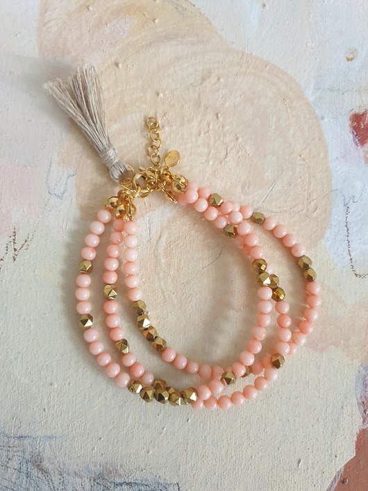 bransoletki z kamieni naturalnych Bransoletka TRIO złoty hematyt, koral różowy