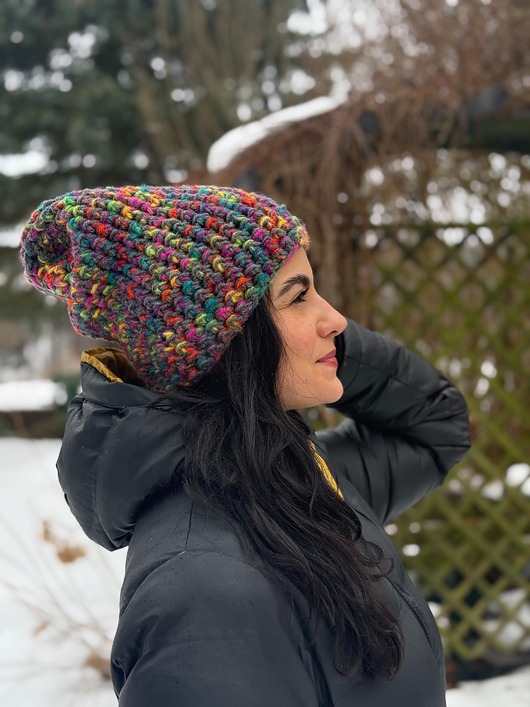 czapki damskie Kolorowa duża czapka beanie z wełną i alpaką