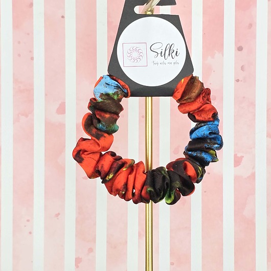 gumki do włosów S wąska gumka do włosów jedwab naturalny scrunchie czerwona kolorowa