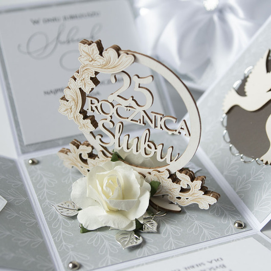 kartki scrapbooking 25 rocznica ślubu, srebrne gody, exploding box, kartka 3d