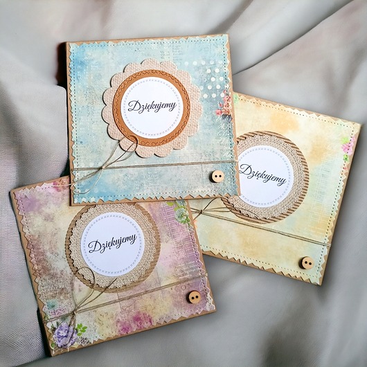 kartki scrapbooking DZIĘKUJEMY : zestaw 3x kartka handmade :: PODZIĘKOWANIE : vintage III
