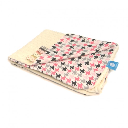 Kocyk letni 75x100 PEPITA/KREMOWY z haftem  GuGa DESIGN
