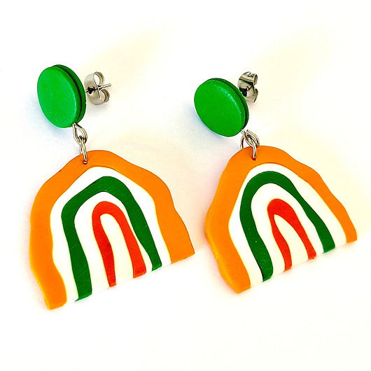 kolczyki z masy plastycznej Kolczyki pomarańczowo zielone z masy polimerowej