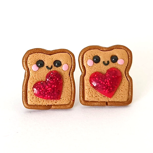 kolczyki z masy plastycznej Słodkie Kolczyki Tosty z Dżemem